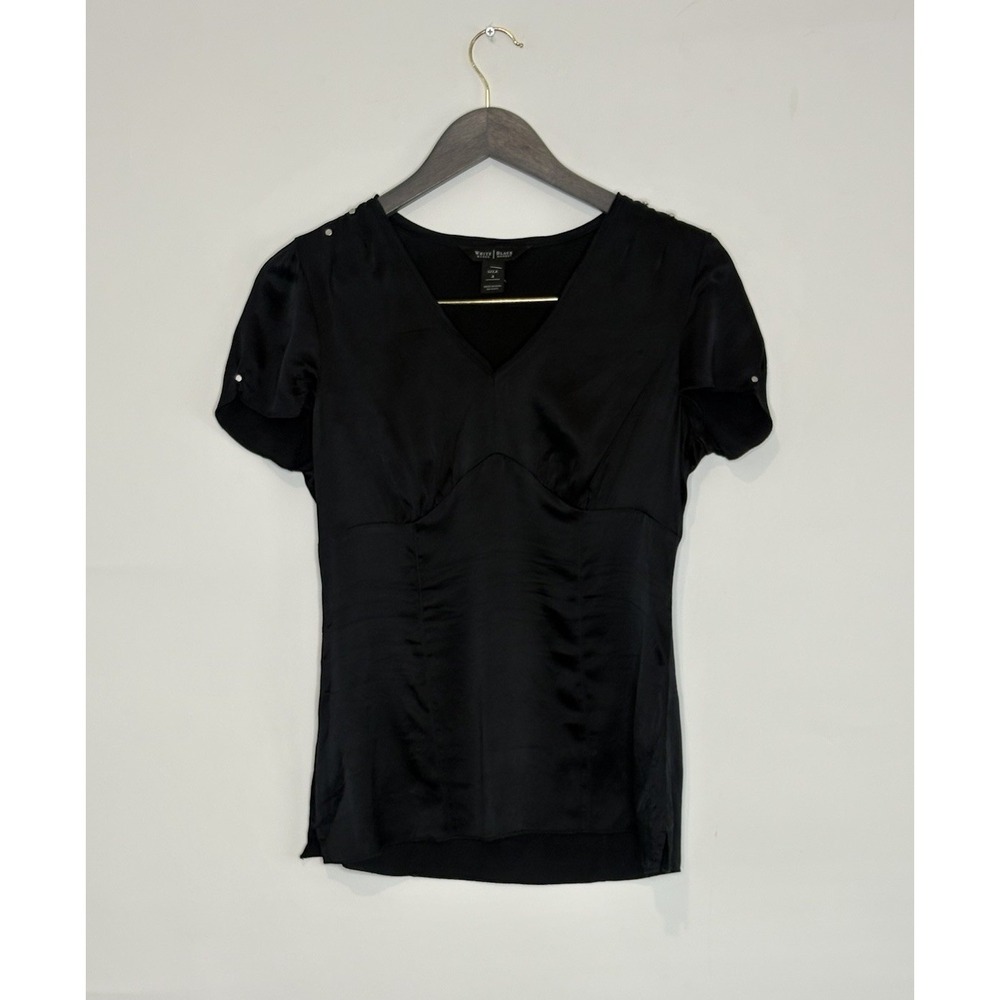 White House Black Market Womens Small 100% Silk Satin Slip Blouse Short Sleeve